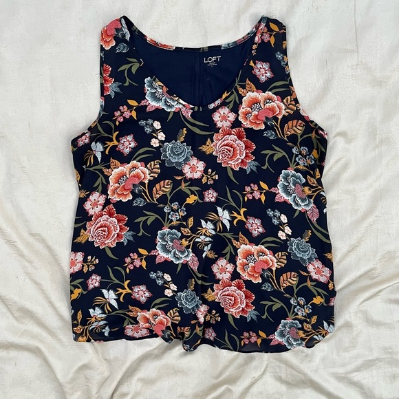 LOFT Navy Floral Sleeveless Blouse - Picture 2 of 7